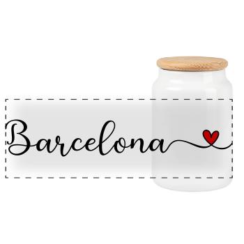 I love Barcelona Heart Gift - Panoramic Cookie Jar with Wooden Lid - white - Front