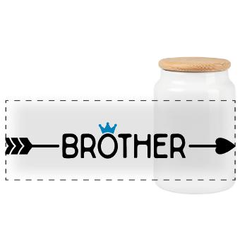 Brother - Panoramic Cookie Jar with Wooden Lid - white - Front