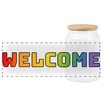Regenbogen welcome CSD Shirt LGBT lgbtqi queer - Panorama Keksdose mit Holzdeckel - Weiß - Vorne