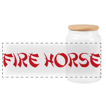 Fire Horse Chinese Zodiac 2026 - Panoramic Cookie Jar with Wooden Lid - white - Front
