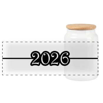 2026 Line - Panoramic Cookie Jar with Wooden Lid - white - Front