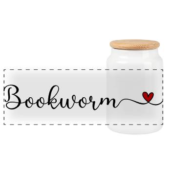 Bookworm - Panoramic Cookie Jar with Wooden Lid - white - Front