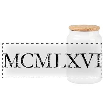 MCMLXVI born in 1966 Roman birthday year - Panoramic Cookie Jar with Wooden Lid - white - Front