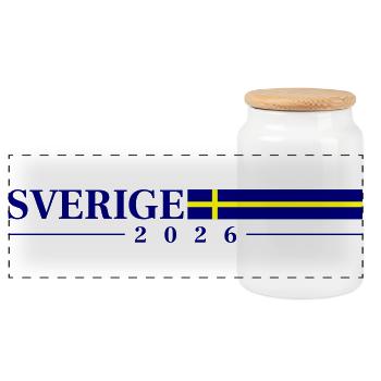 Sweden 2026 Sverige Flag - Panoramic Cookie Jar with Wooden Lid - white - Front