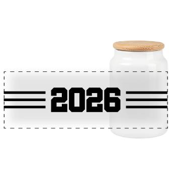 2026 year stroke - Panoramic Cookie Jar with Wooden Lid - white - Front