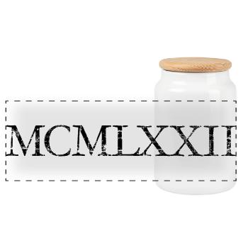 MCMLXXII (Vintage) Jahrgang 1972 Geburtstag - Panorama Keksdose mit Holzdeckel - Weiß - Vorne