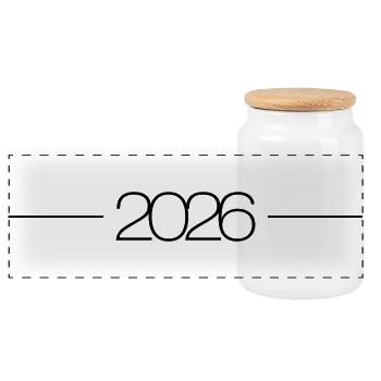 2026 year stroke - Panoramic Cookie Jar with Wooden Lid - white - Front