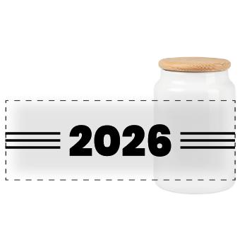 2026 year stroke - Panoramic Cookie Jar with Wooden Lid - white - Front
