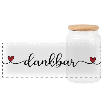 dankbar Schriftzug mit Herz - Panorama Keksdose mit Holzdeckel - Weiß - Vorne