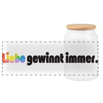 Liebe gewinnt immer Frieden Statement Vielfalt - Panorama Keksdose mit Holzdeckel - Weiß - Vorne