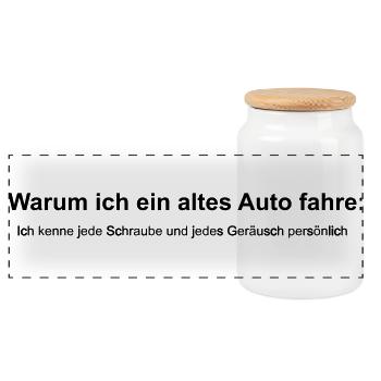 Mein Auto kenne ich persönlich - Panorama Keksdose mit Holzdeckel - Weiß - Vorne
