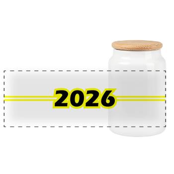 2026 Jahrgang - Panorama Keksdose mit Holzdeckel - Weiß - Vorne