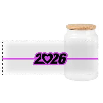Cœur année 2026 - Boîte à biscuits avec couvercle en bois - blanc - Devant