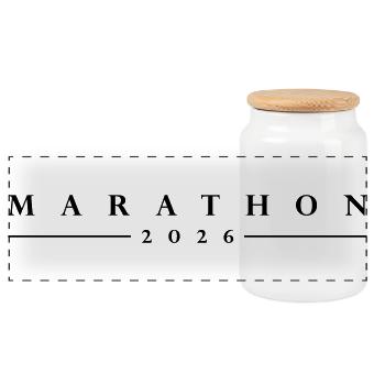 Marathon 2026 lettering - Panoramic Cookie Jar with Wooden Lid - white - Front