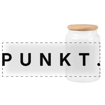 PUNKT. Ein Wort reicht. - Panorama Keksdose mit Holzdeckel - Weiß - Vorne