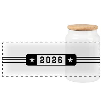 2026 - Panoramic Cookie Jar with Wooden Lid - white - Front