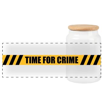 Time for Crime | Policeline | Police Line - Panoramic Cookie Jar with Wooden Lid - white - Front