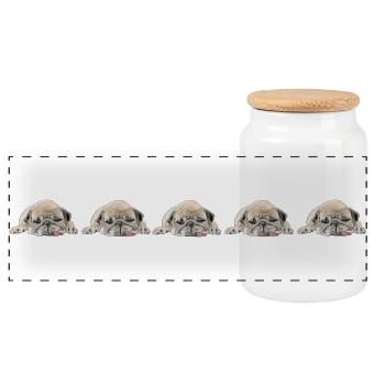 5 Pugs - Panoramic Cookie Jar with Wooden Lid - white - Front