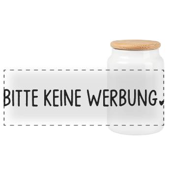 Bitte keine Werbung mit Herz - Panorama Keksdose mit Holzdeckel - Weiß - Vorne