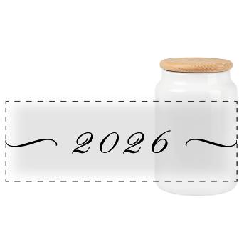 2026 year - Panoramic Cookie Jar with Wooden Lid - white - Front