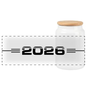 2026 Jahr - Panorama Keksdose mit Holzdeckel - Weiß - Vorne