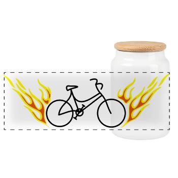 Fahrrad mit Flammen - Panorama Keksdose mit Holzdeckel - Weiß - Vorne