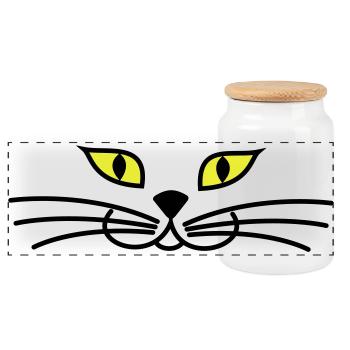 kitteh_face_green_eyes - Panoramic Cookie Jar with Wooden Lid - white - Front