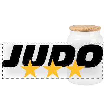 [ Judo ] - Boîte à biscuits avec couvercle en bois - blanc - Devant
