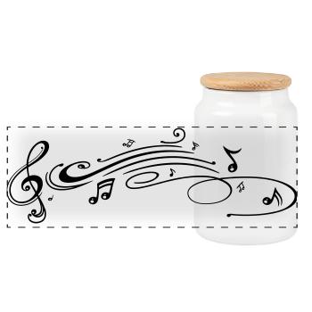 Clef with music notes, modern Tribal Tattoo Style. - Panoramic Cookie Jar with Wooden Lid - white - Front