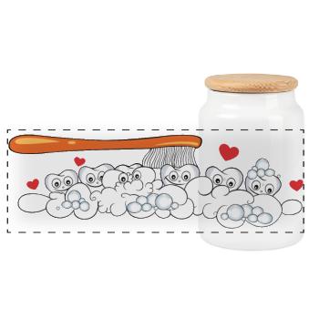 Teeth Toothbrush Dental Care Fun - Panoramic Cookie Jar with Wooden Lid - white - Front