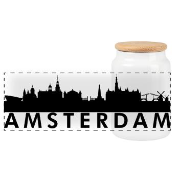 Silhouette de la Skyline d’Amsterdam - Boîte à biscuits avec couvercle en bois - blanc - Devant