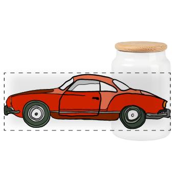 Roter Oldtimer Seitenansicht - Panorama Keksdose mit Holzdeckel - Weiß - Vorne