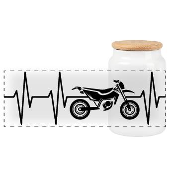 Heartbeat design supermoto Motorcycle Pulse ECG - Panoramic Cookie Jar with Wooden Lid - white - Front