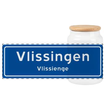 Vlissingen place name sign - Panoramic Cookie Jar with Wooden Lid - white - Front