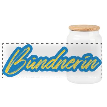 Bündnerin Neon Script - Panorama Keksdose mit Holzdeckel - Weiß - Vorne