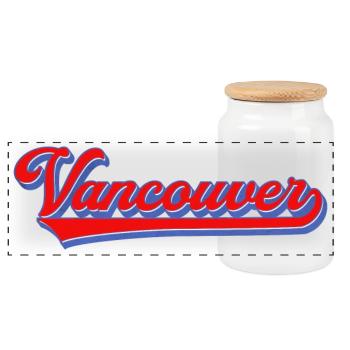 Vancouver Schriftzug Retro Stil - Panorama Keksdose mit Holzdeckel - Weiß - Vorne