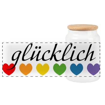 Regenbogenherzchen gluecklich LGBT lgbtqi queer - Panorama Keksdose mit Holzdeckel - Weiß - Vorne