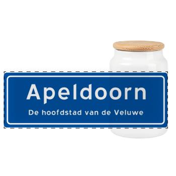 Apeldoorn place name sign - Panoramic Cookie Jar with Wooden Lid - white - Front