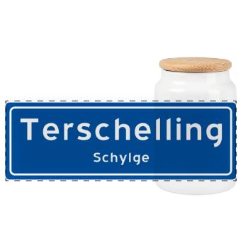 Terschelling Ortsschild - Panorama Keksdose mit Holzdeckel - Weiß - Vorne