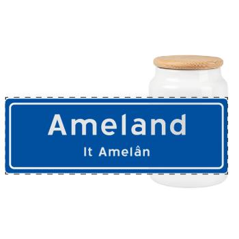 Ameland Ortsschild - Panorama Keksdose mit Holzdeckel - Weiß - Vorne