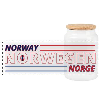 Norwegen Flaggenstil Typografie - Panorama Keksdose mit Holzdeckel - Weiß - Vorne