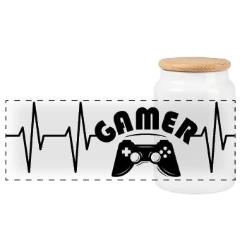 Herzschlag puls gamer gaming Symbol Controller - Panorama Keksdose mit Holzdeckel - Weiß - Vorne