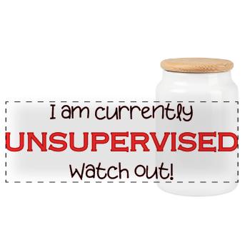 Am currently unsupervised, watch out! Funny. - Panoramic Cookie Jar with Wooden Lid - white - Front