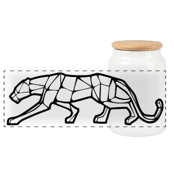 Panther Geometric Design - Panoramic Cookie Jar with Wooden Lid - white - Front