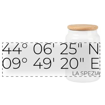 Coordinates: La Spezia, Italy - Panoramic Cookie Jar with Wooden Lid - white - Front