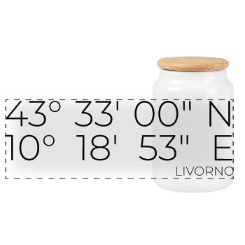 Coordinates: Livorno, Italy - Panoramic Cookie Jar with Wooden Lid - white - Front