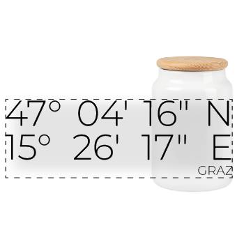 coordinates Graz, Austria - Panoramic Cookie Jar with Wooden Lid - white - Front