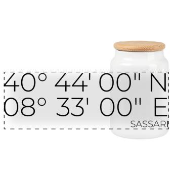 Coordinates: Sassari, Sardinia, Italy - Panoramic Cookie Jar with Wooden Lid - white - Front