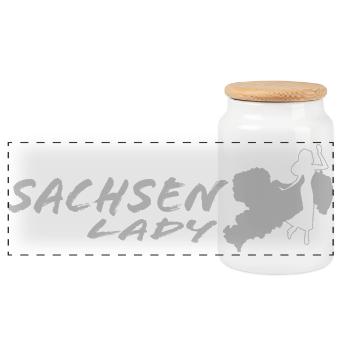 Sachsenlady - Sachsenladie - Sachsen - Dialekt - Panorama Keksdose mit Holzdeckel - Weiß - Vorne