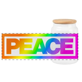 Typo PEACE Rainbowcolours - Panorama Keksdose mit Holzdeckel - Weiß - Vorne